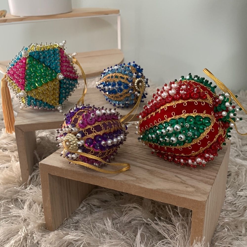 Vintage Christmas Ornaments Set Of 4 Retro Decorations